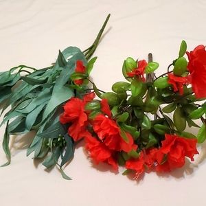 Faux Eucalyptus Bush/ Red Flowers Bush